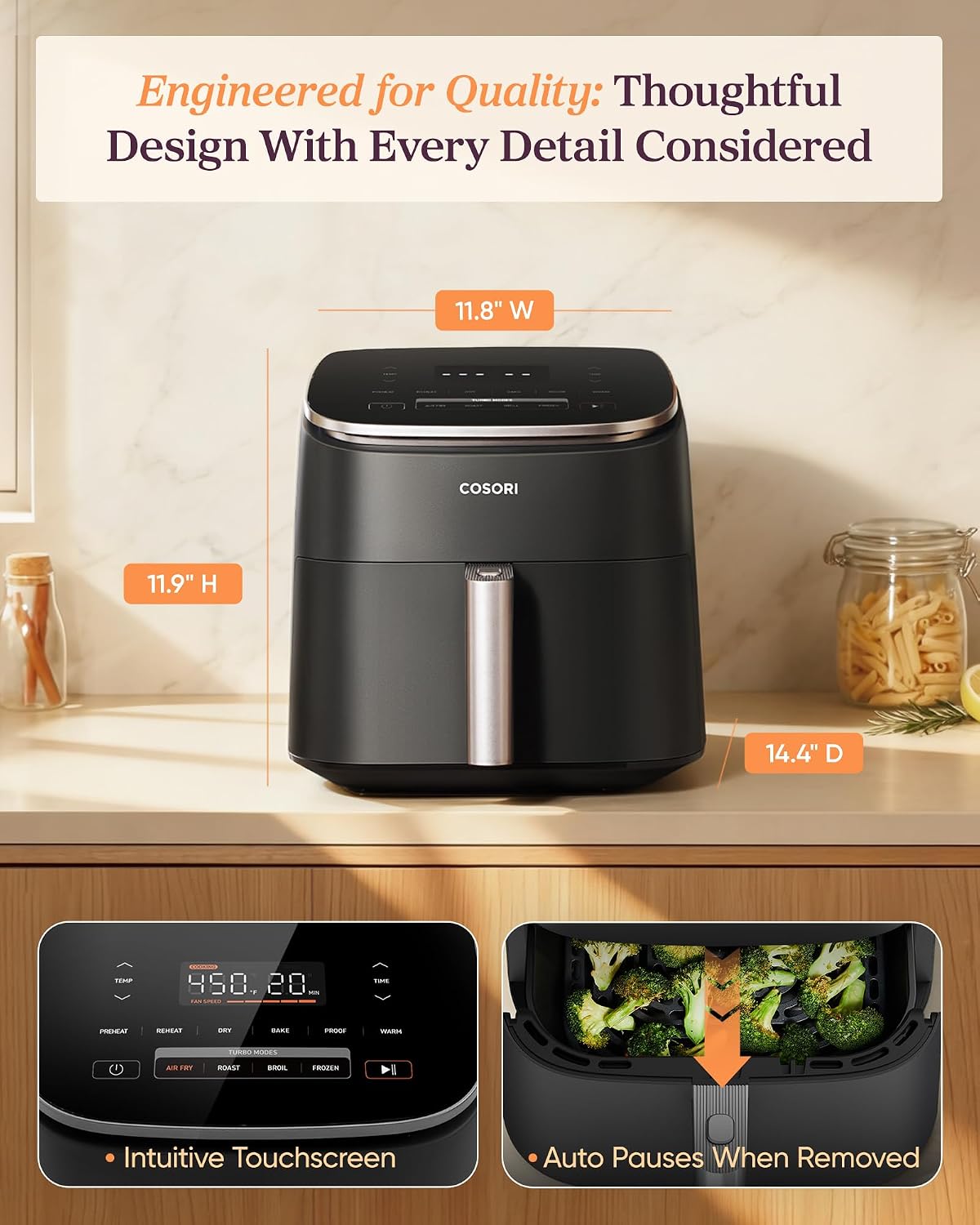 Cosori TurboBlaze Air Fryer, 9-in-1, 6 Qt, PFAS-Free Ceramic Coating