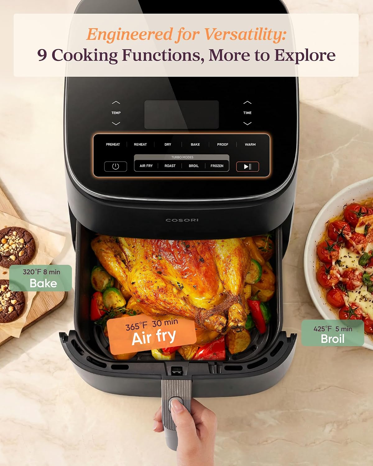 Cosori TurboBlaze Air Fryer, 9-in-1, 6 Qt, PFAS-Free Ceramic Coating